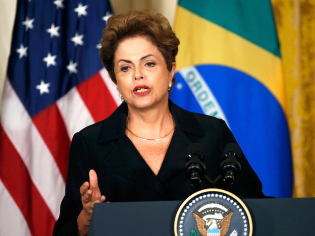 <p>A presidente do Brasil Dilma Rousseff fala durante coletiva na Casa Branca, em Washington </p>