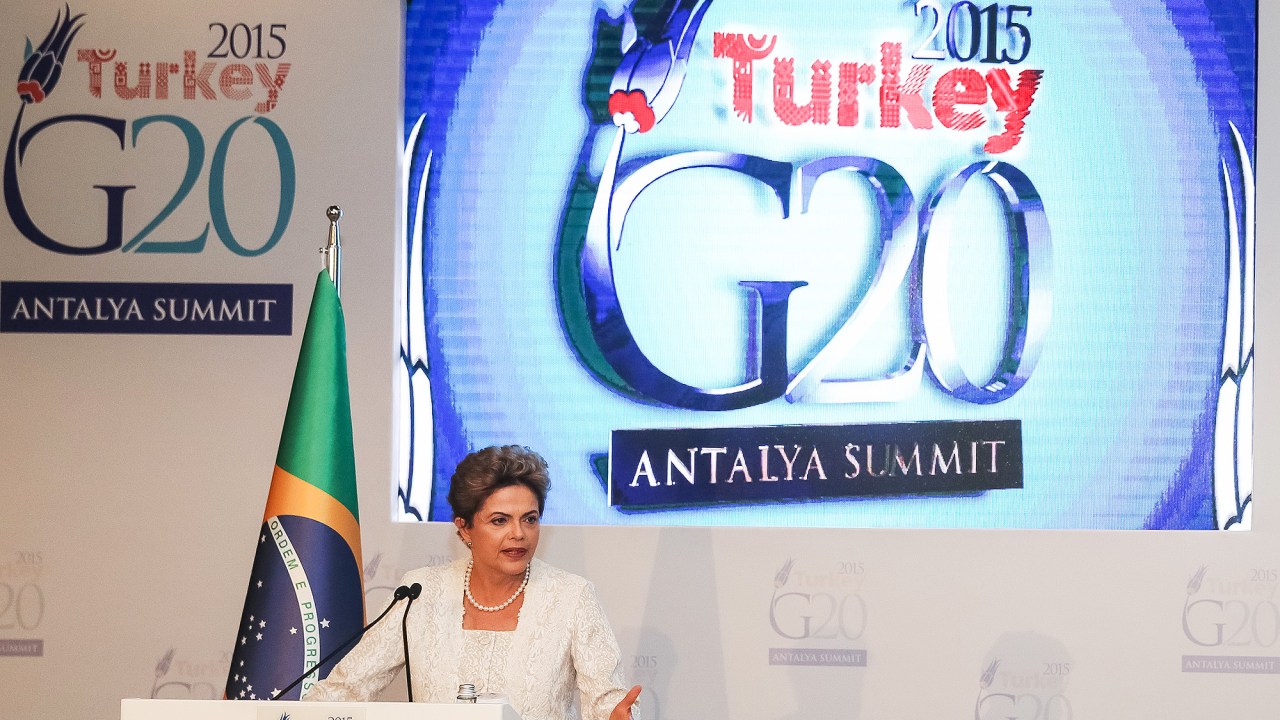 A Presidente Dilma Rousseff durante declaração à imprensa após Cúpula do G20, em Belek, na Turquia