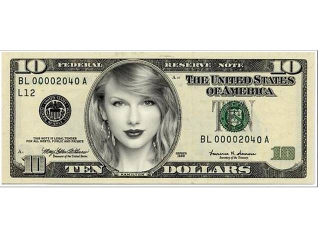 Taylor Swift na nova nota de 10 dólares