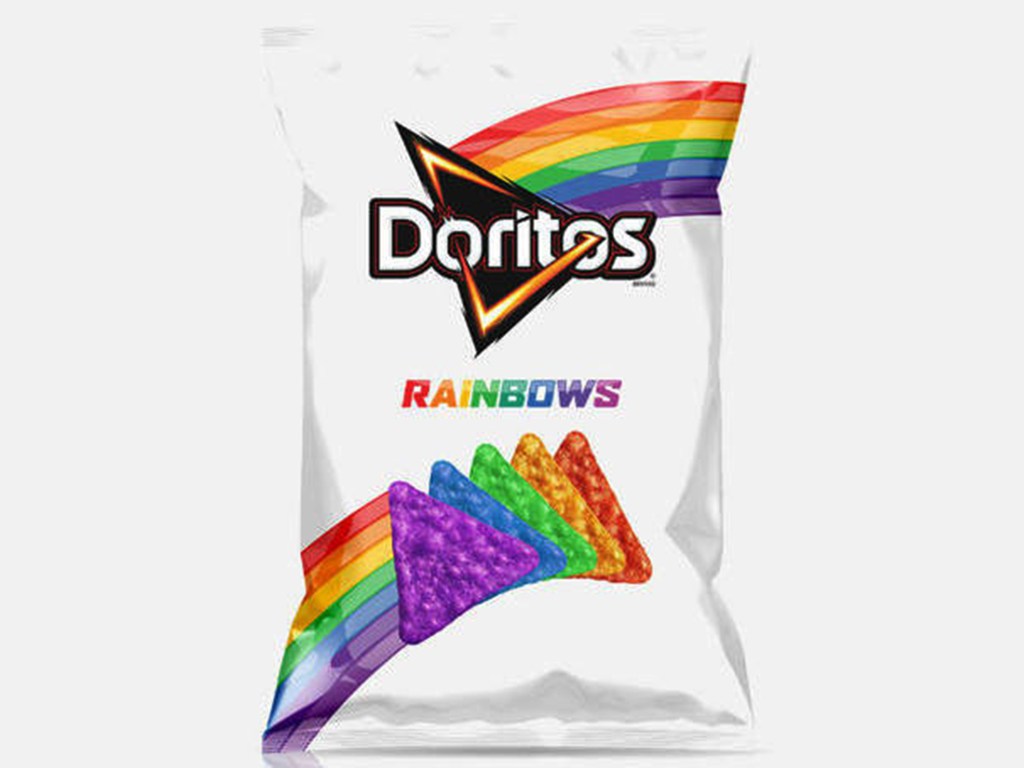 Doritos Rainbows tem embalagem com arco-íris e os chips também são coloridos