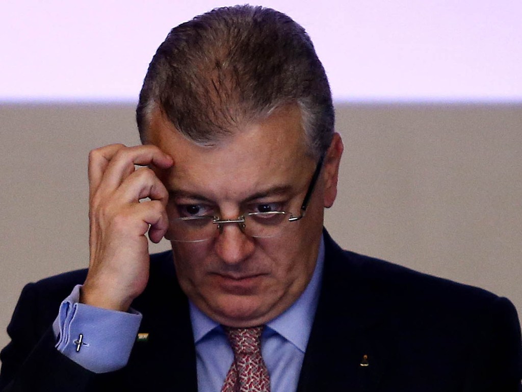 Presidente da Petrobras, Aldemir Bendine, durante apresentação do balanço auditado da Petrobras de 2014