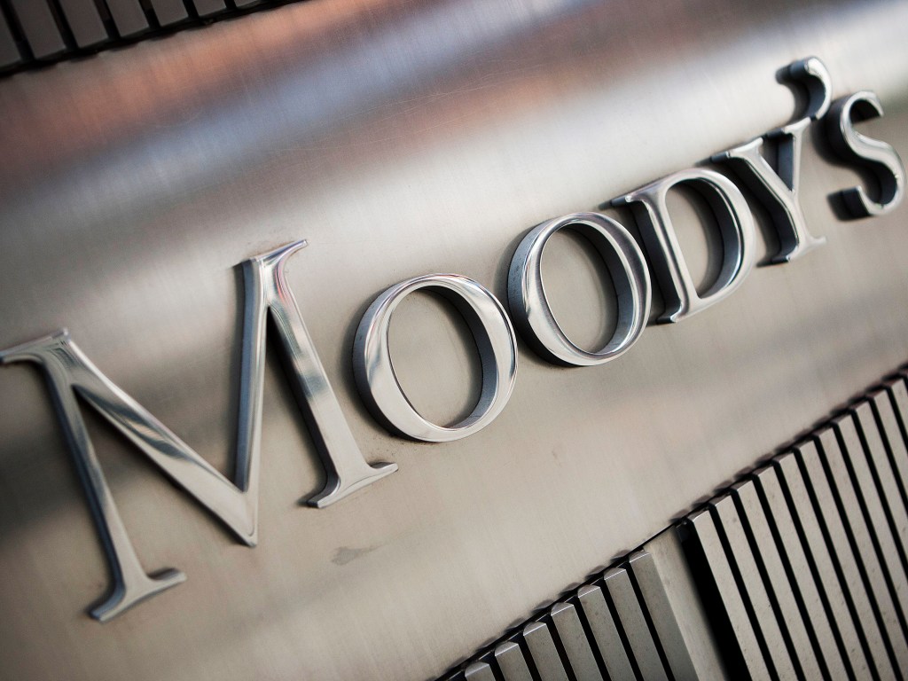 Logotipo da agência Moody's no escritório de Nova York
