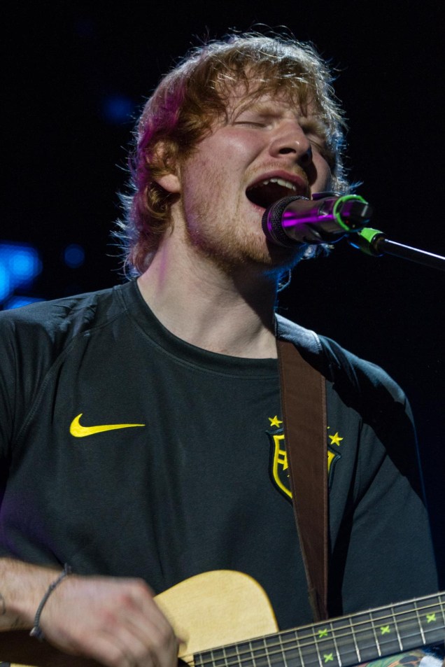 O músico inglês Ed Sheeran, em show no Espaço das Américas, em São Paulo