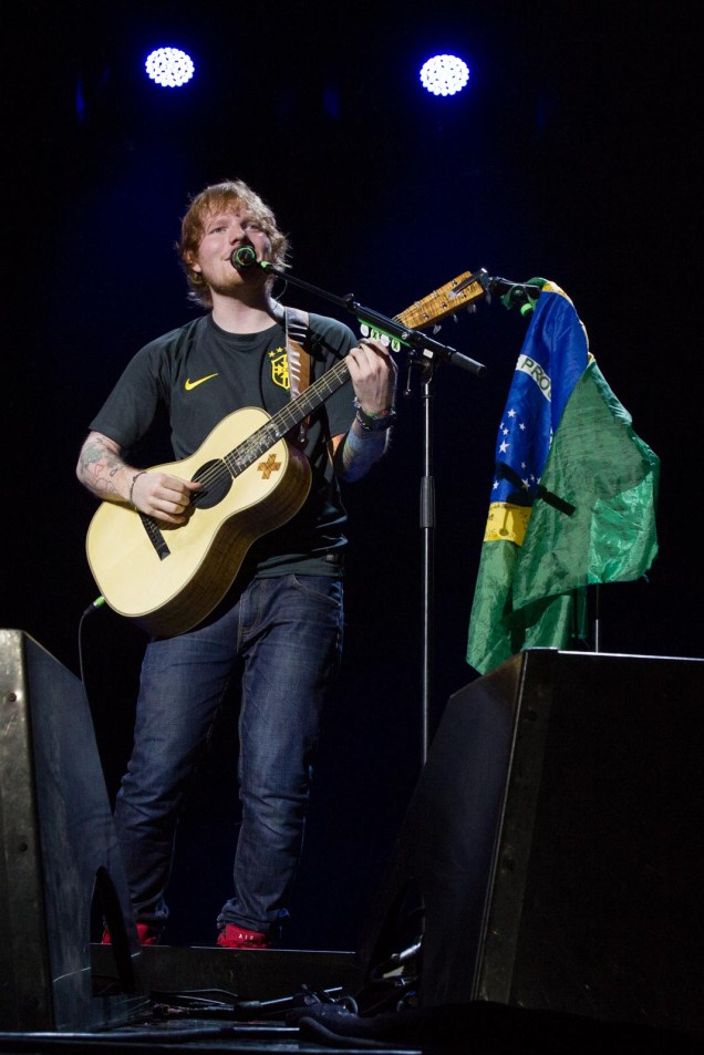 O músico inglês Ed Sheeran, em show no Espaço das Américas, em São Paulo