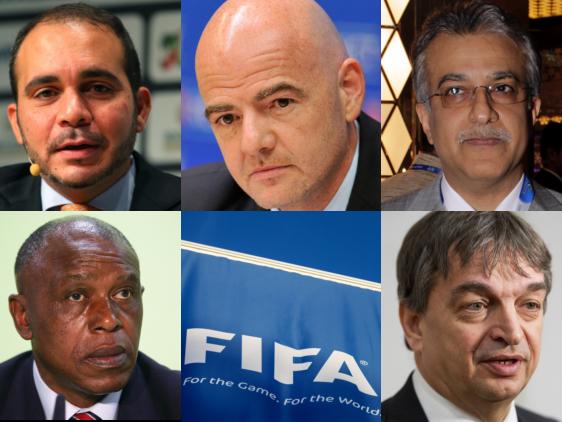 Ali Bin Al-Hussein, Gianni Infantino, Salman Bin Ebrahim Al-Khalifa, Tokyo Sexwale e Jérome Champagne, os candidatos ao pleito da Fifa