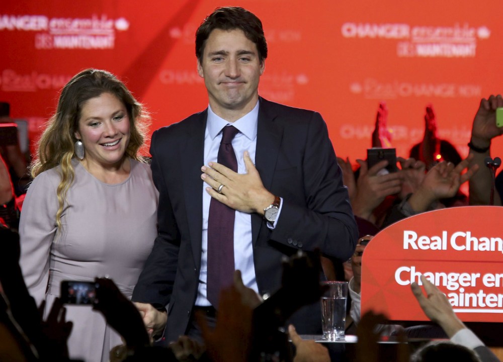 O líder do Partido Liberal canadense, Justin Trudeau, e sua mulher, Sophie Gregoire