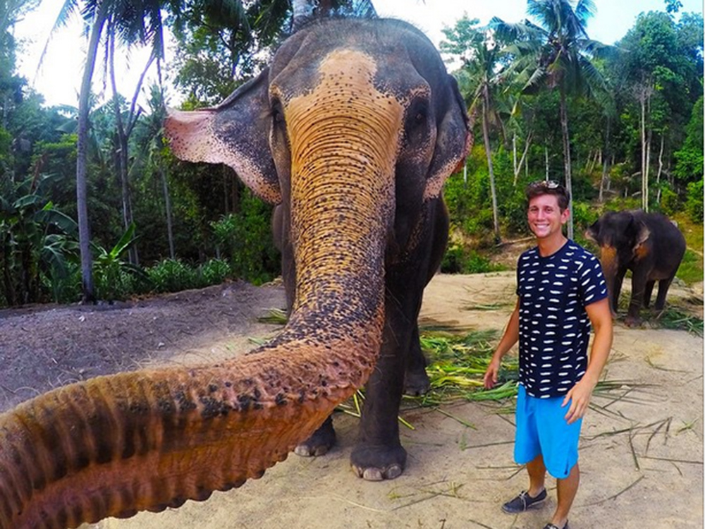 A selfie do elefante com o turista Christian LeBlanc