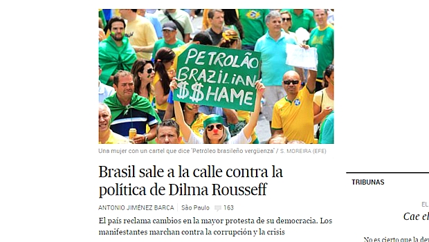O espanhol El País noticia: "Brasil vai às ruas contra a política de Dilma Rousseff"
