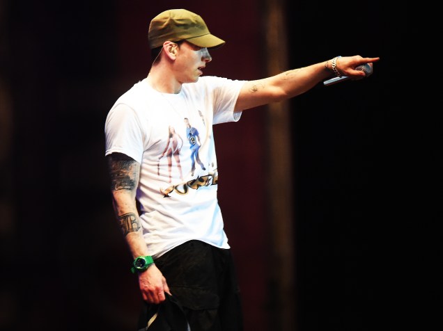 Show do rapper Eminem no Festival Lollapalooza 2016, realizado no Autódromo de Interlagos, em São Paulo (SP), neste sábado (12)