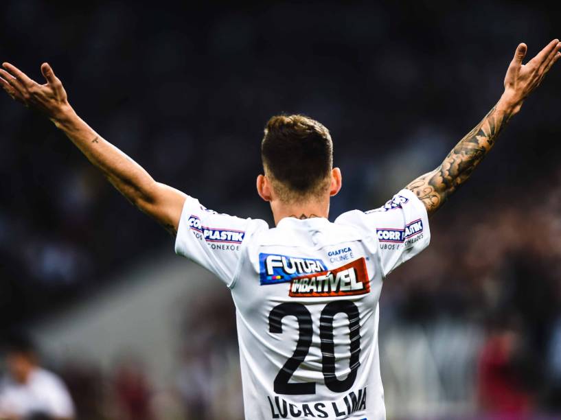 Gabriel comemora gol na partida entre Corinthians e Santos, nesta quarta-feira (26) na Arena Corinthians na zona leste de São Paulo, válida pela Copa do Brasil