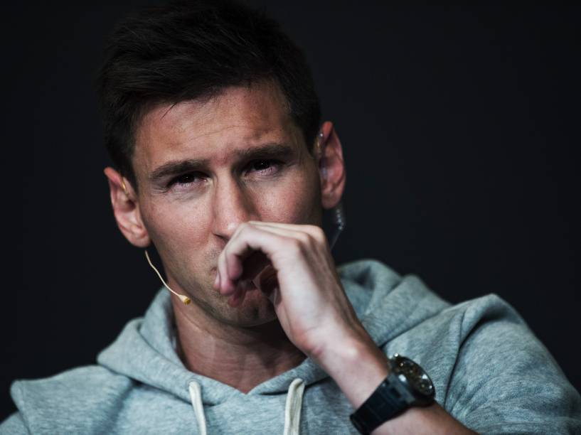 O argentino Lionel Messi durante a coletiva de imprensa do prêmio Bola de Ouro 2015 da FIFA