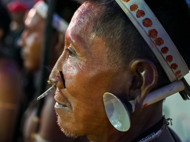 Índio da etnia Matis durante os Jogos Mundiais dos Povos Indígenas, em Palmas, Tocantins. 24 etnias nacionais e povos de 23 países representam os indígenas do mundo nos jogos