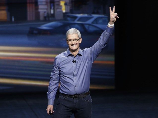 O atual CEO da Apple, Tim Cook no lançamento do iPhone 6S e 6S Plus em São Francisco, California