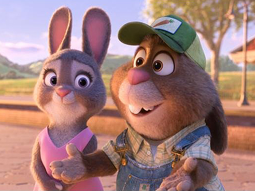 Bonnie e Stu Hopps, pais da coelhinha Judy, em cena do novo filme da Disney, Zootopia