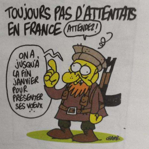 Charge de Charb para a última edição da 'Charlie Hebdo'