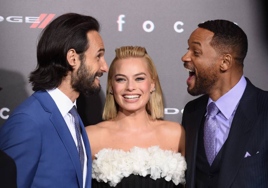 Rodrigo Santoro, Margot Robbie e Will Smith na première de Golpe Duplo