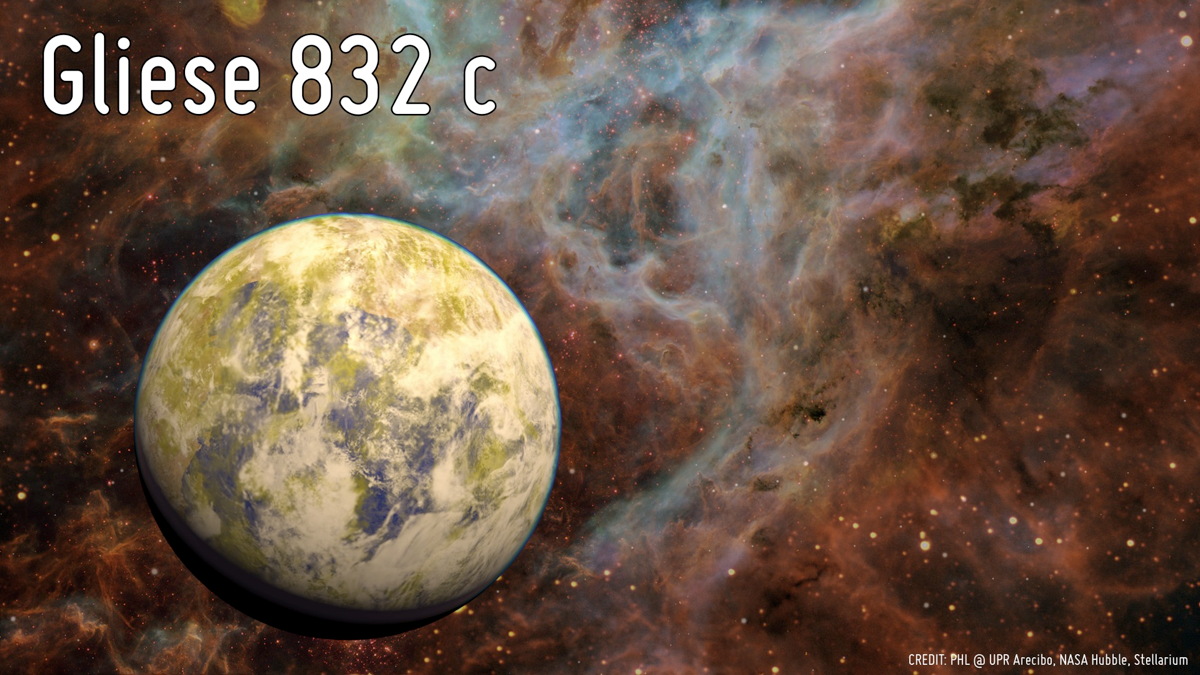 Concepção artística do planeta Gliese 832 c, potencialmente habitável