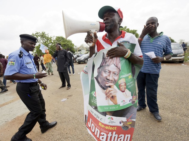 Campanha eleitoral do candidato a reeleição pelo Partido Democrático Popular, Goodluck Jonathan. As eleições da Nigéria acontecem dia 28 de março