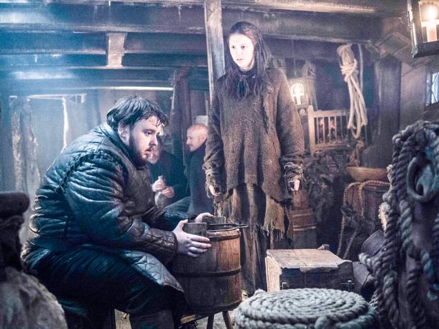 John Bradley-West (Samwell Tarly) e Hannah Murray (Gilly), em cena da sexta temporada da série Game of Thrones