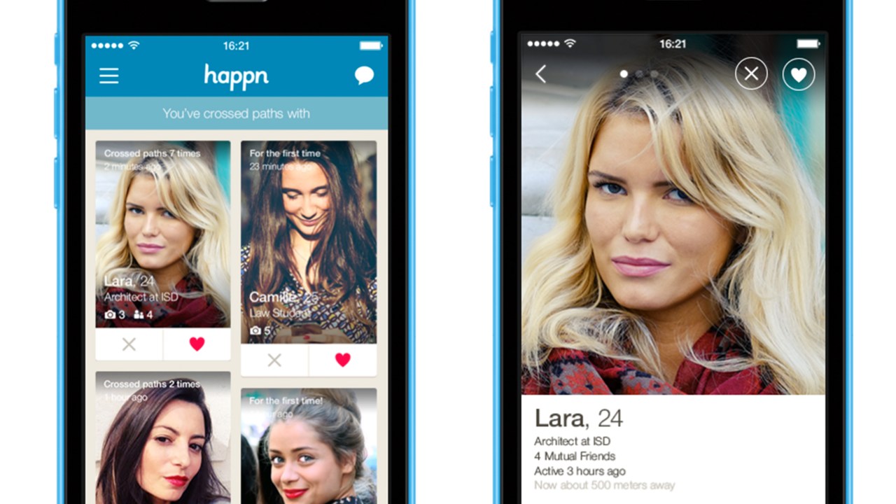 Interface do aplicativo de paquera Happn, maior rival do Tinder