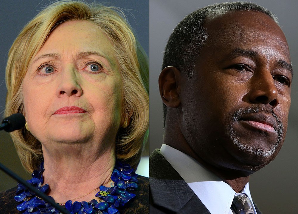 Os candidatos Hillary Clinton e Ben Carson