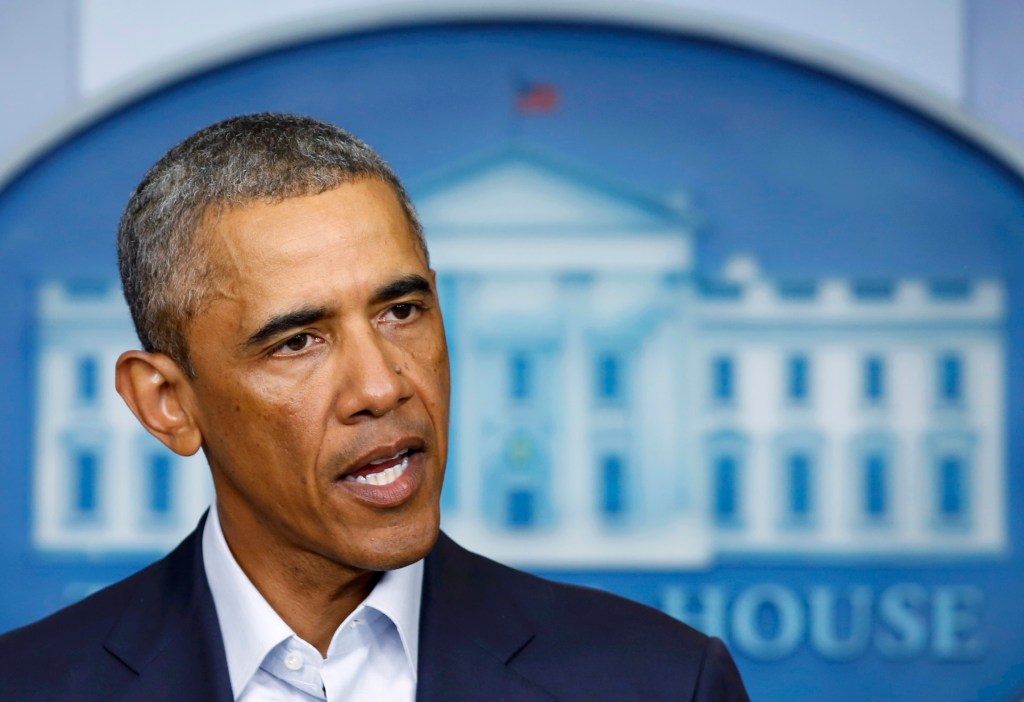 O presidente dos Estados Unidos, Barack Obama, durante um discurso em Washington, nesta segunda-feira (18). Obama falou sobre os conflitos no Iraque e a agitação civil em Ferguson, no Estado de Missouri