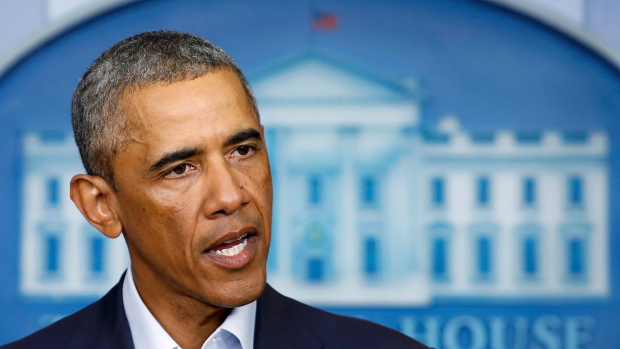 O presidente dos Estados Unidos, Barack Obama, durante um discurso em Washington, nesta segunda-feira (18). Obama falou sobre os conflitos no Iraque e a agitação civil em Ferguson, no Estado de Missouri