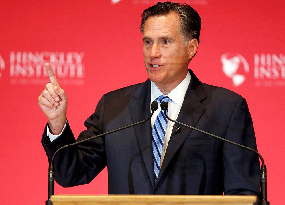 Mitt Romney durante discurso na Universidade de Utah