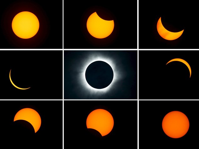 <p>Combinação de fotos mostra eclipse solar a partir da cidade de Ternate, na Indonésia, nesta quarta-feira (09)</p>