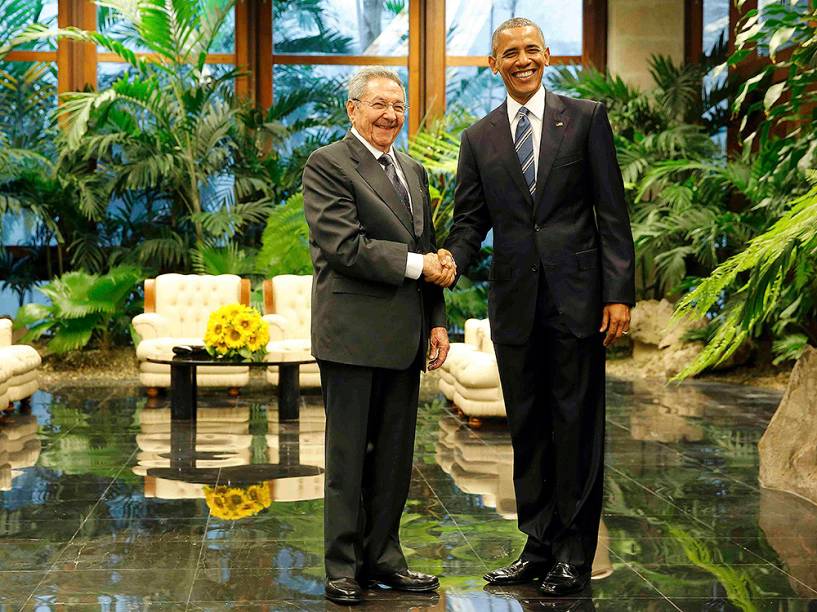 Obama durante encontro com Raúl Castro em Cuba