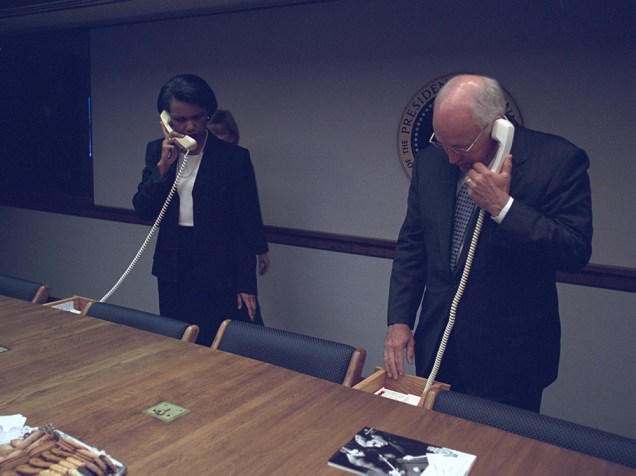 O vice-presidente Dick Cheney e a conselheira de segurança nacional, Condoleezza Rice