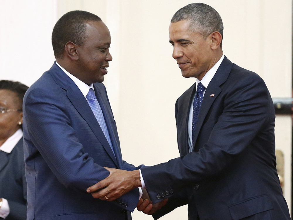 O Presidente do Quênia, Uhuru Kenyatta, com Barack Obama, em 25/07/2015