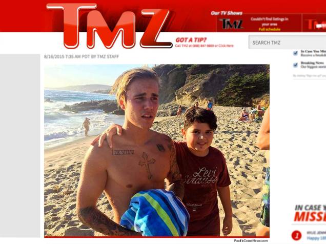<p>Justin Bieber na praia</p>
