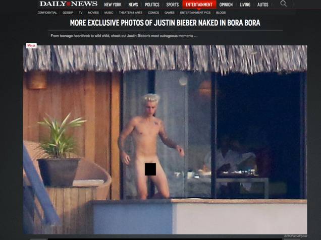 <p>Imagem publicada no site do New York Daily News mostra Justin Bieber nu em Bora Bora, na Polinésia Francesa</p>