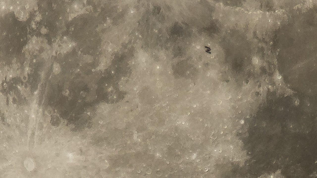 Foto que revela a silhueta da Estação Espacial Internacional ao passar pela Lua, feita no último domingo (2)