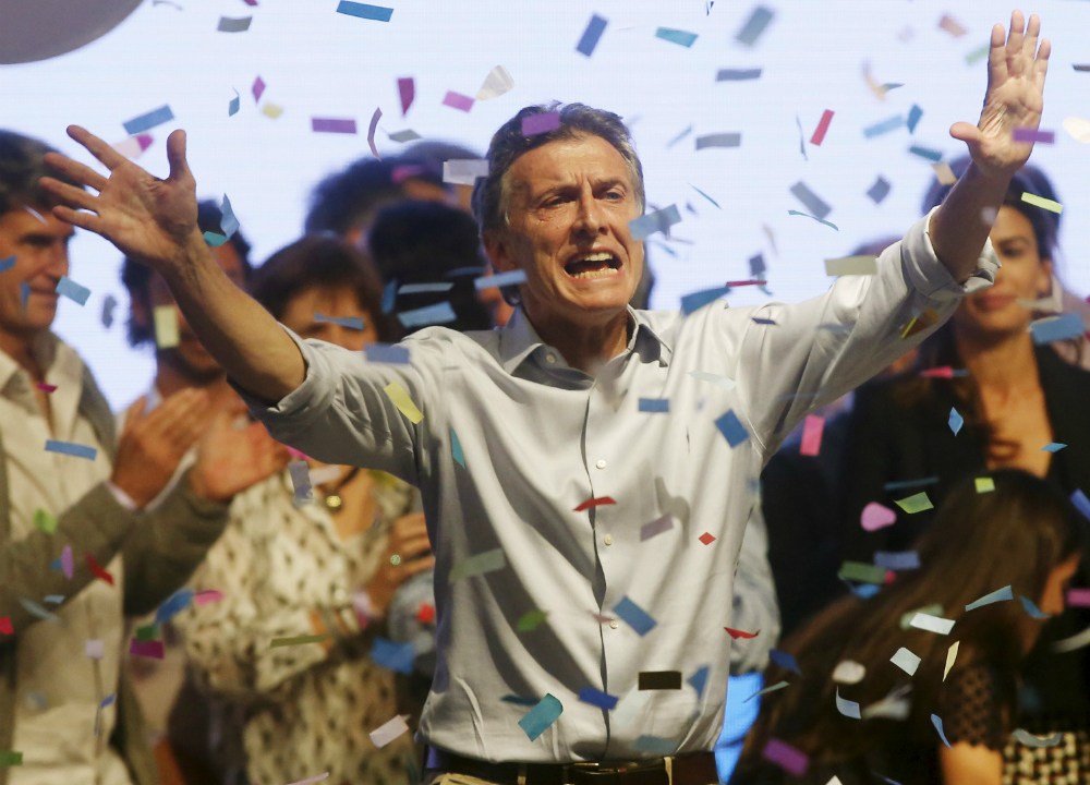O candidato opositor à Presidência argentina Maurício Macri comemora seus resultados nas eleições