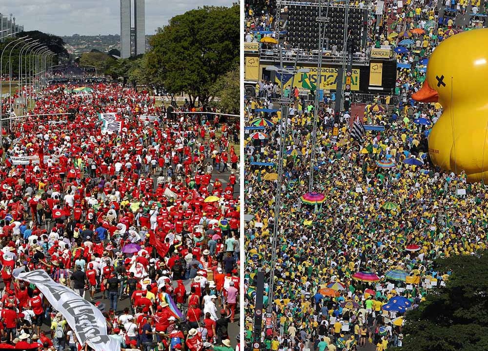 Montagem - Manifestações a favor e contra o impeachment da presidente Dilma Rousseff