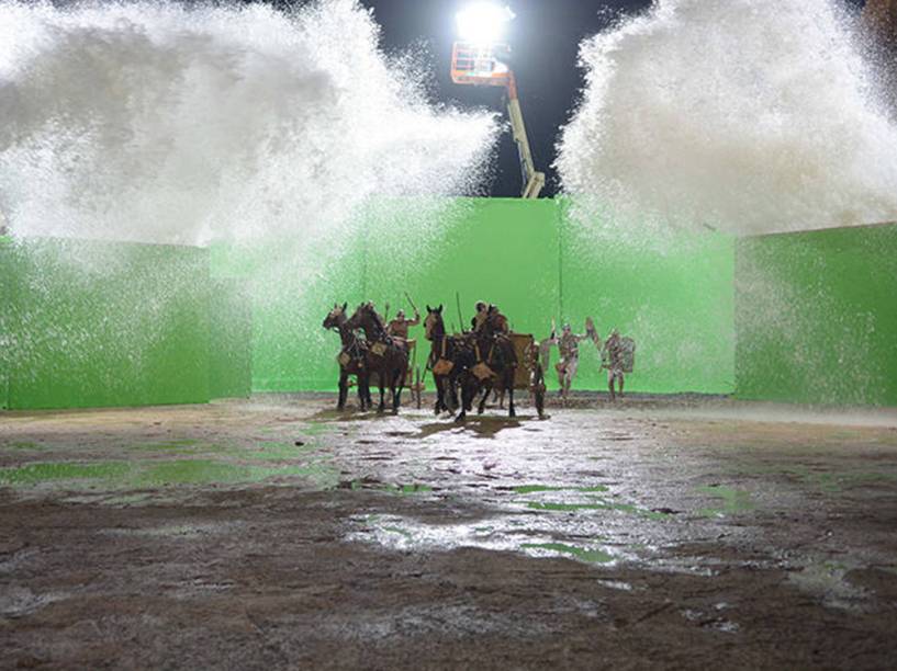 <p>Gravação da cena do Mar Vermelho na novela Os Dez Mandamentos</p>