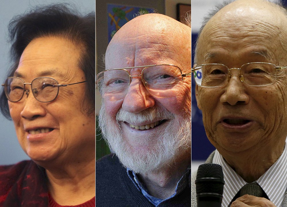 A chinesa Youyou Tu, o irlandês William C. Campbell e o japonês Satoshi Õmuro, vencedores do Nobel de Medicina
