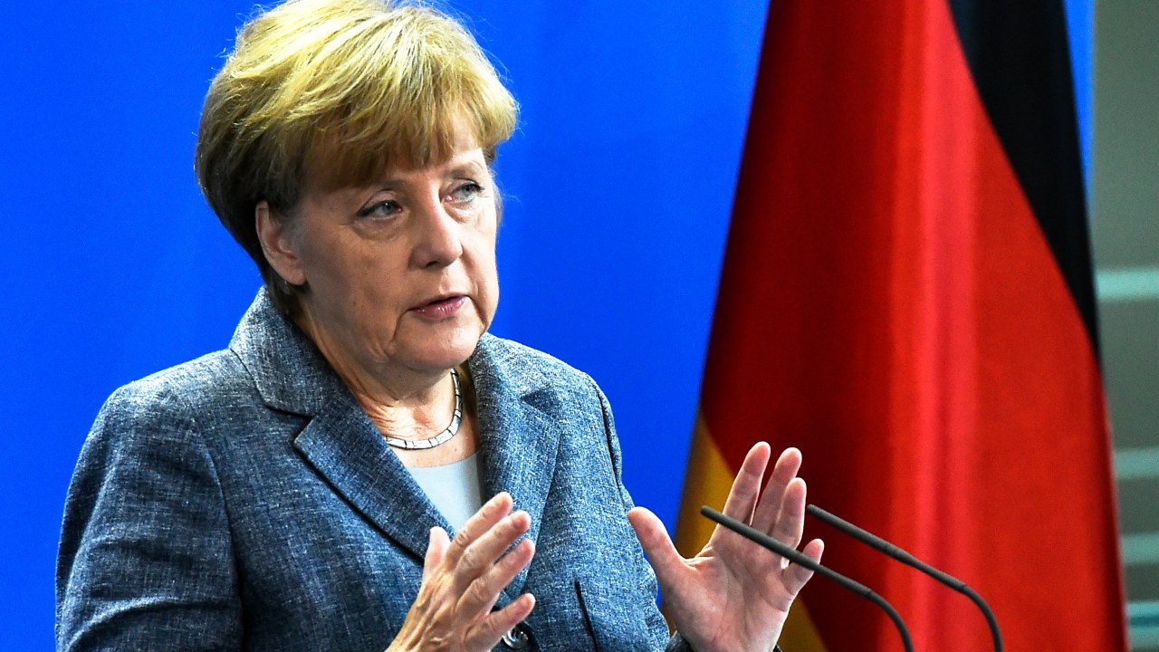 Chanceler alemã Angela Merkel, fala durante coletiva de imprensa sobre refugiados em Berlim