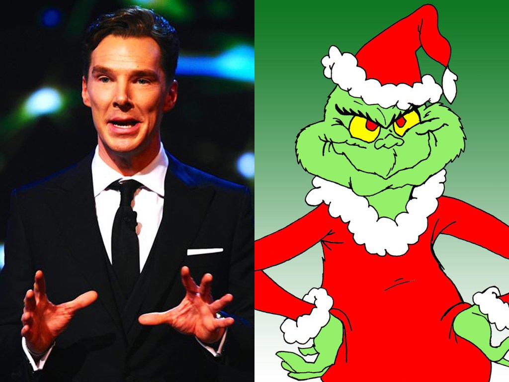 O ator Benedict Cumberbatch e o personagem animado Grinch