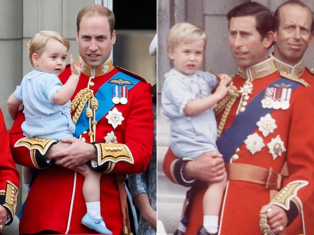 Príncipe George aparece com a mesma roupa que seu pai William usou em 1984, durante o desfile militar em homenagem ao aniversário da rainha Elizabeth II, no Palácio de Buckingham, em Londres- 13/06/2015