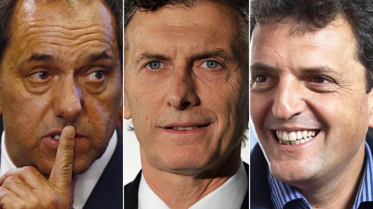 Daniel Scioli, Mauricio Macri e Sergio Massa, os principais candidatos à presidência da Argentina