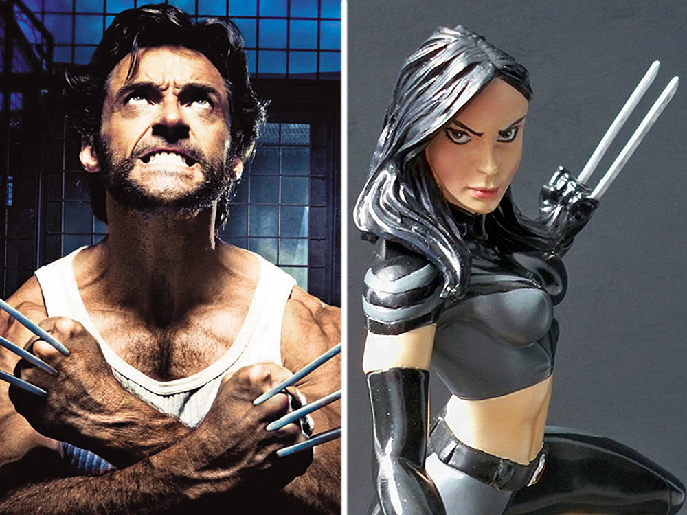 O personagem Wolverine, interpretado por Hugh Jackman, e a personagem X-23