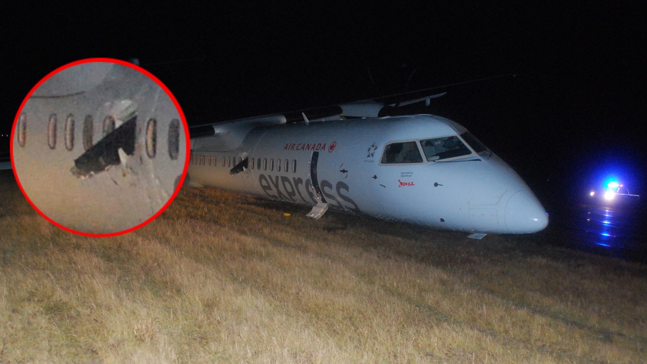 Hélice de avião se soltou, atravessou cabine e atingiu uma passageira durante um voo da Air Canada Express, no Aeroporto Internacional Edmonton, em Alberta, Canadá