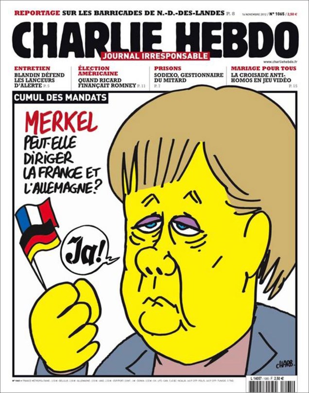 Charge questiona se a chanceler Angela Merkel poderá dirigir a Alemanha e a França