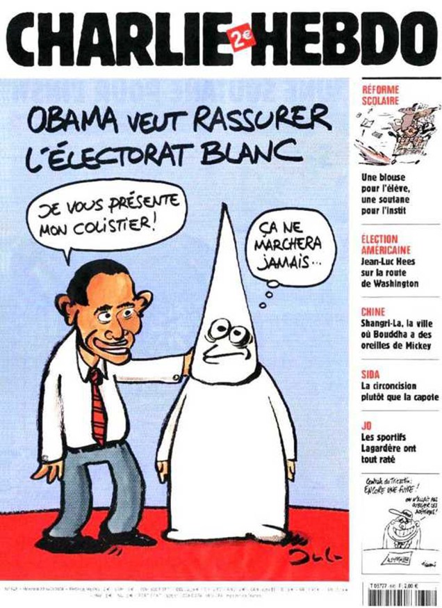 O presidente americano Barack Obama também foi satirizado, em uma tentativa de atrair o eleitorado branco. "Eu apresento a vocês meu companheiro de chapa"