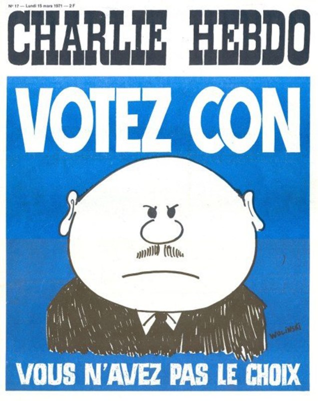 Charge publicada em 1971 diz: "Vote, idiota. Você não tem escolha."
