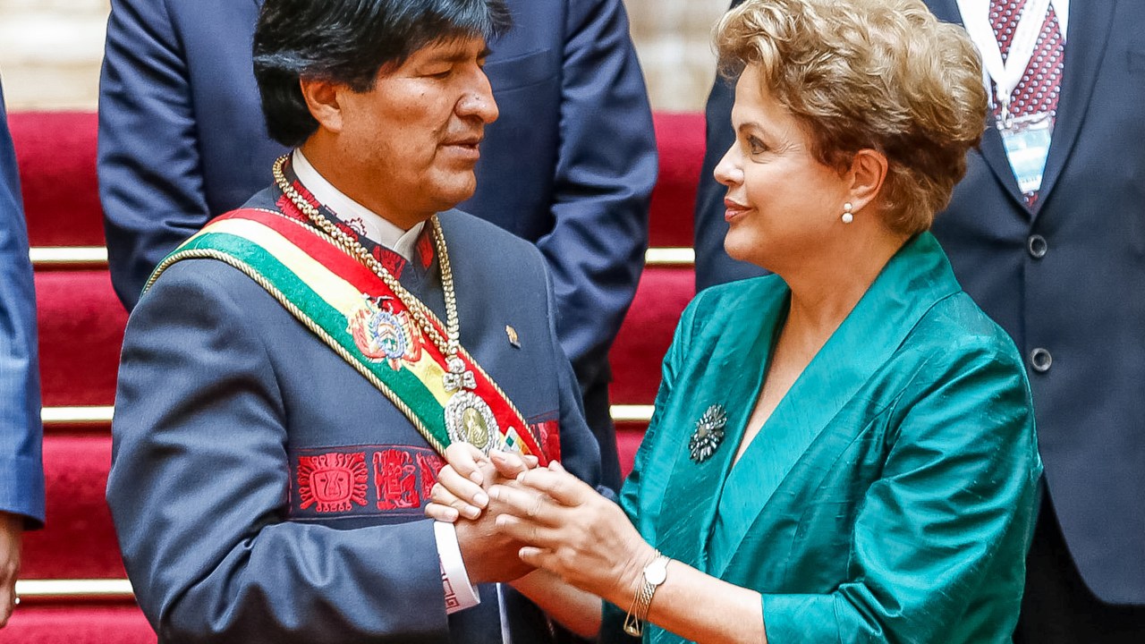 Presidente Dilma Rousseff durante foto oficial da cerimônia de posse do presidente boliviano, Evo Morales, em La Paz - 22/01/2015