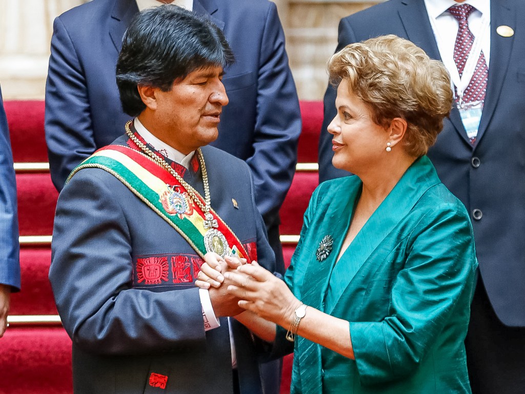 Presidente Dilma Rousseff durante foto oficial da cerimônia de posse do presidente boliviano, Evo Morales, em La Paz - 22/01/2015